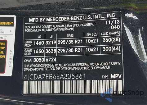 2014 Mercedes-Benz Ml 63 Amg 4Matic from USA, damaged, VIN 4JGDA7EB6EA335861